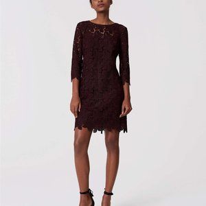 LOFT: Lace Shift Dress, Petite, 0P in Soft Fig